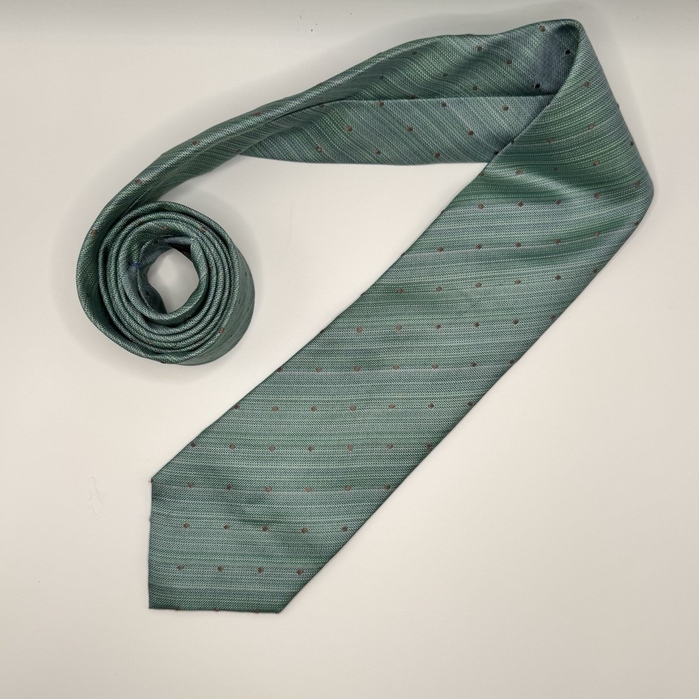 Kenneth Cole Reaction 100% Silk Men's Tie Mint/sage Green Tan Necktie Diagonal